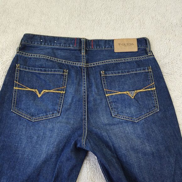 Guess Jeans Regular Straight Crescent Fit Men 33x30 Mid Wash Blue Y2K Retro 90s - Picture 5 of 11